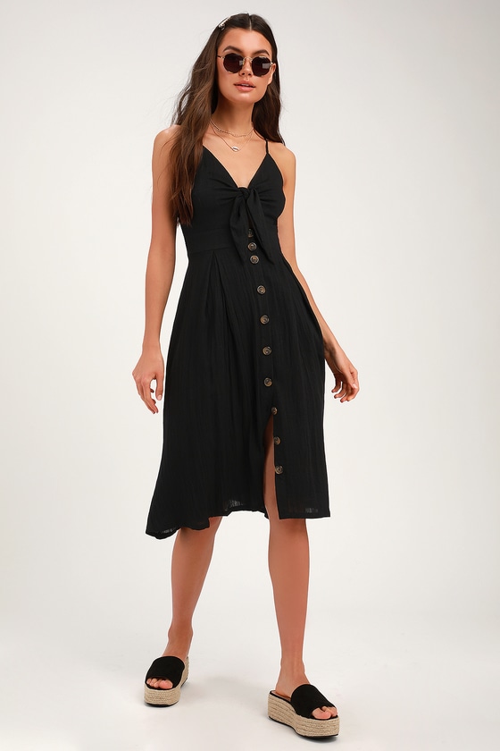 Cute Black Keyhole Dress - Front-Tying Midi Dress - Midi Dress - Lulus