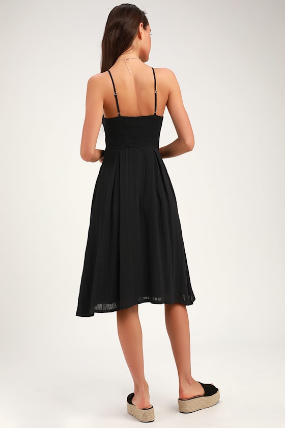 Shoe Lace Front Tye Midi Dress Black