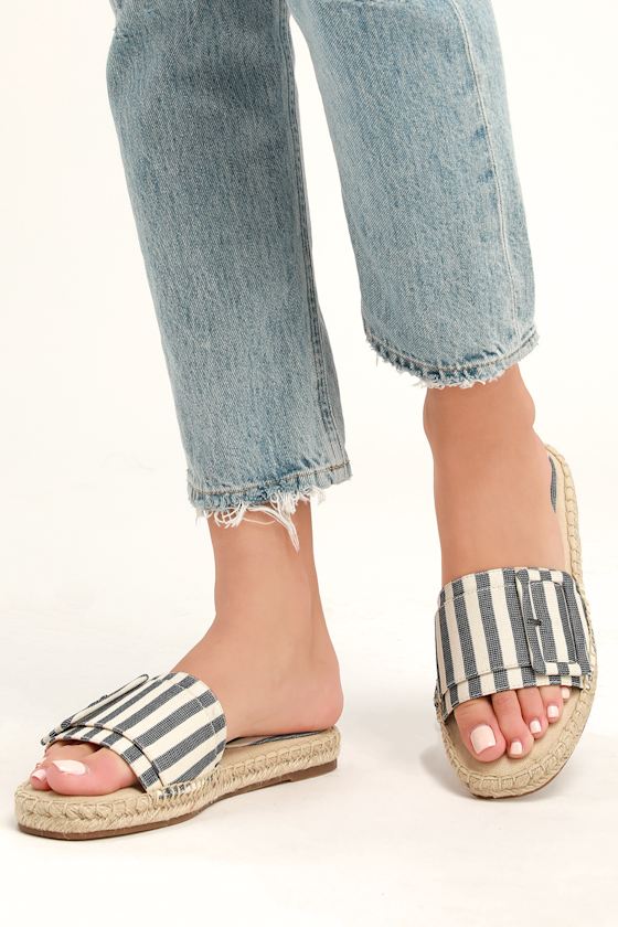 Simpson Navy and Cream Striped Buckle Espadrilles 4