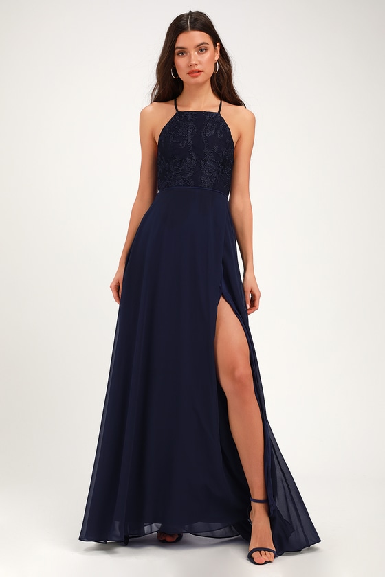 Glam Navy Blue Dress - Navy Blue Lace Dress - Lace Maxi Dress - Lulus