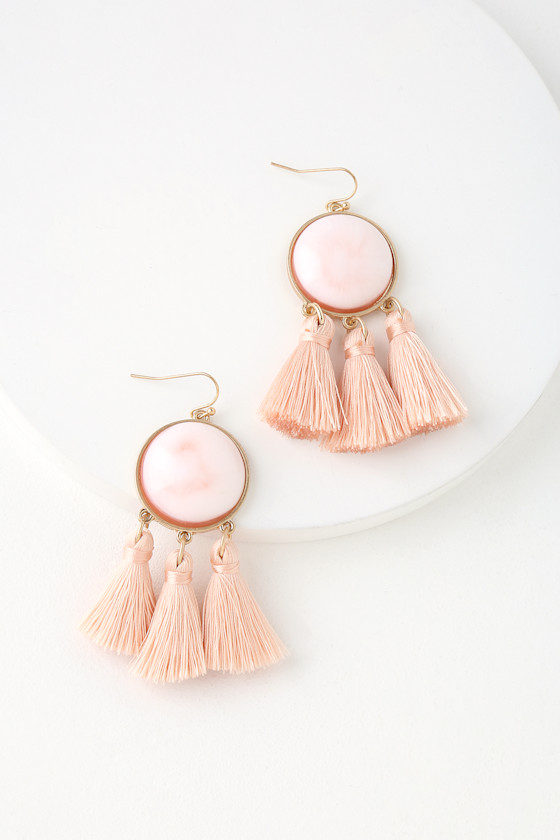 Body and Sol Light Pink Tassel Earrings 1