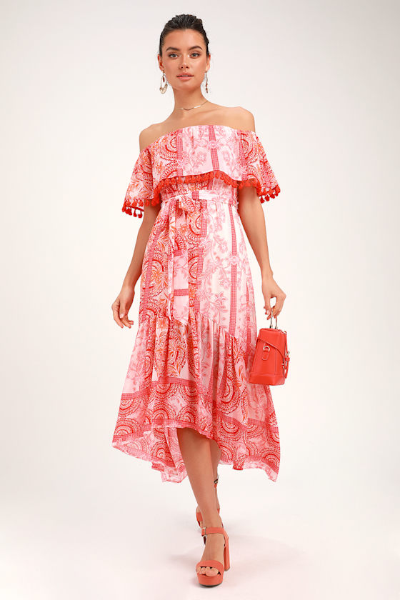 orange and white one shoulder dress