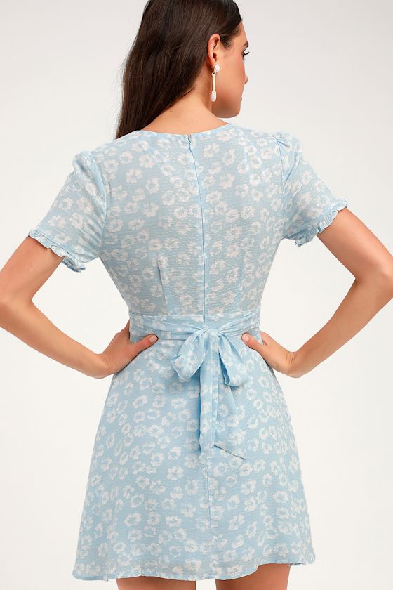 Cute Light Blue Floral Print Dress - Floral Mini Dress - Sundress - Lulus