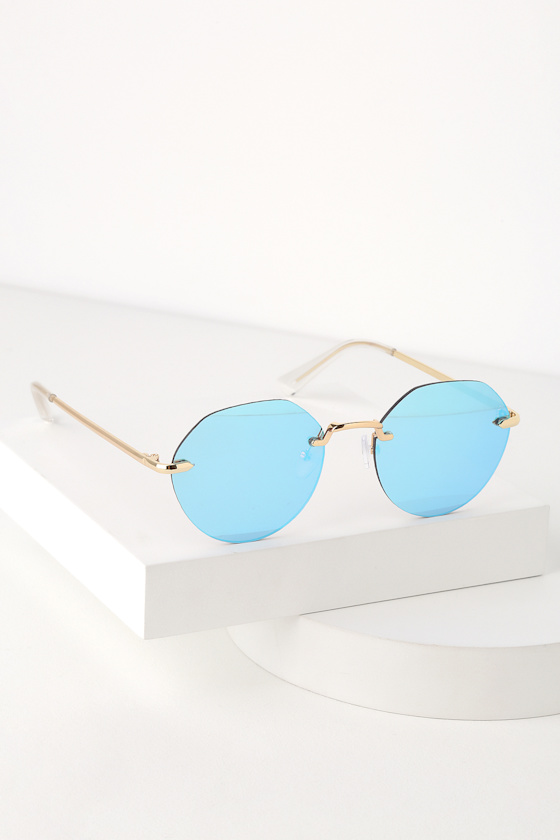 Cute Blue Mirrored Sunglasses Geometric Sunglasses Sunglasses Lulus