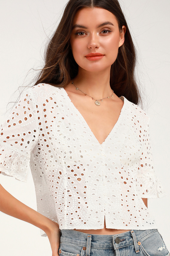 Daily Charm White Eyelet Crop Top