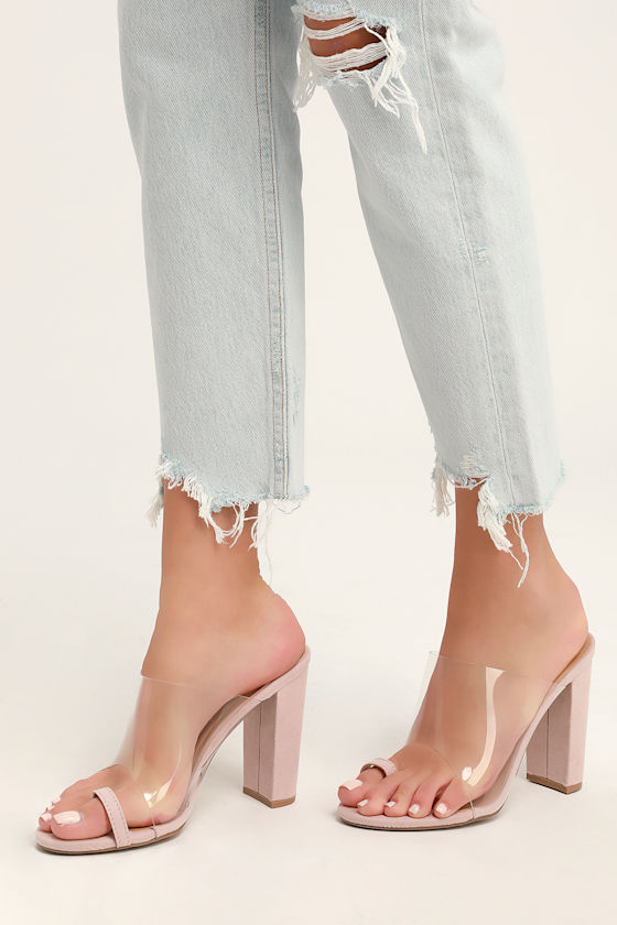 Makayla Nude Suede Vinyl High Heel Sandals 2