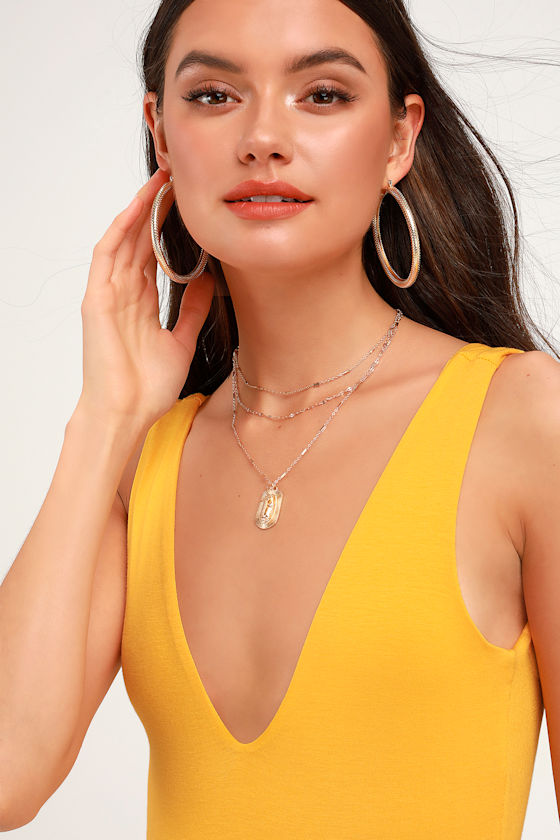 Plaid High Cut V-Neck Bodysuit in Yellow main image 1