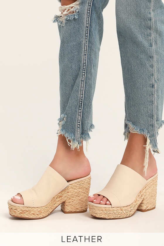 cream suede mules