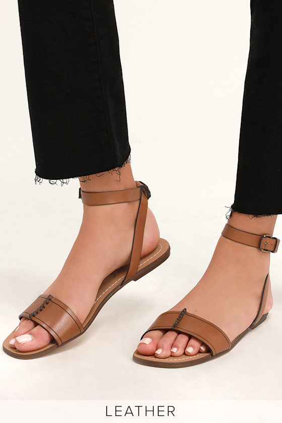 Tabitha Chestnut Leather Flat Ankle Strap Sandals 2