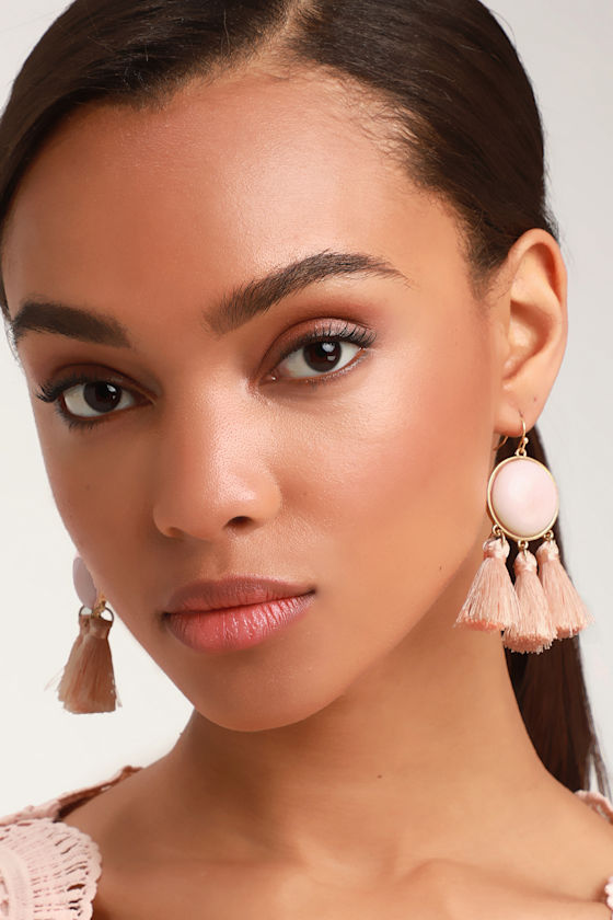 Boho Light Pink Earrings Marble Earrings Tassel Earrings Lulus