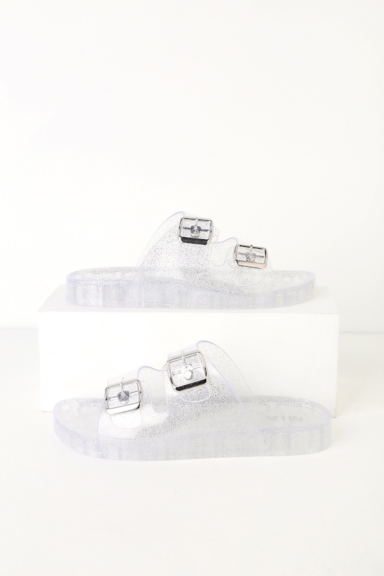 MIA Jewel Clear Jelly Sandals Glitter Jelly Sandals Lulus