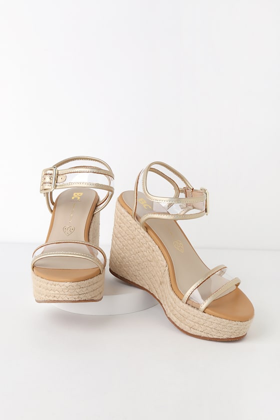 BC Footwear Dahlia Espadrille Wedges Clear and Gold Wedges Lulus