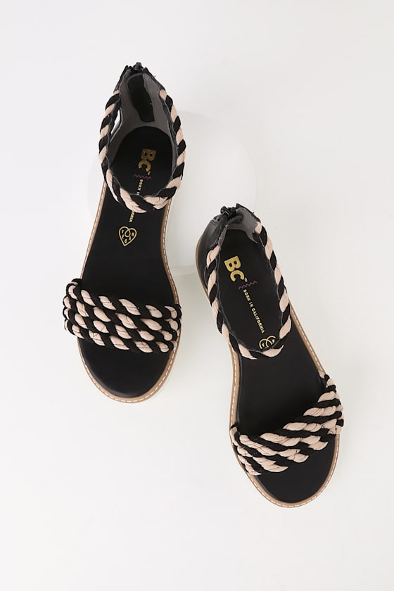 On a Pedestal Black and Beige Ankle-Strap Sandals 2