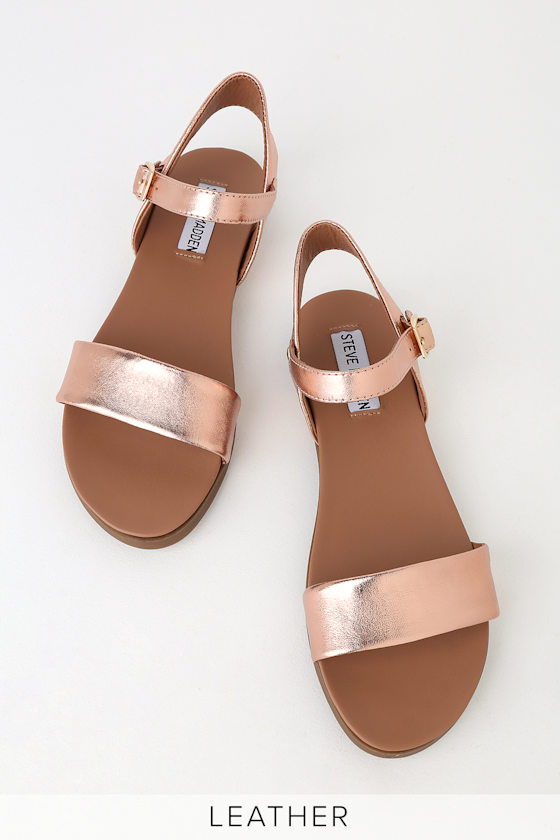 Dina Rose Gold Leather Flat Sandals 1