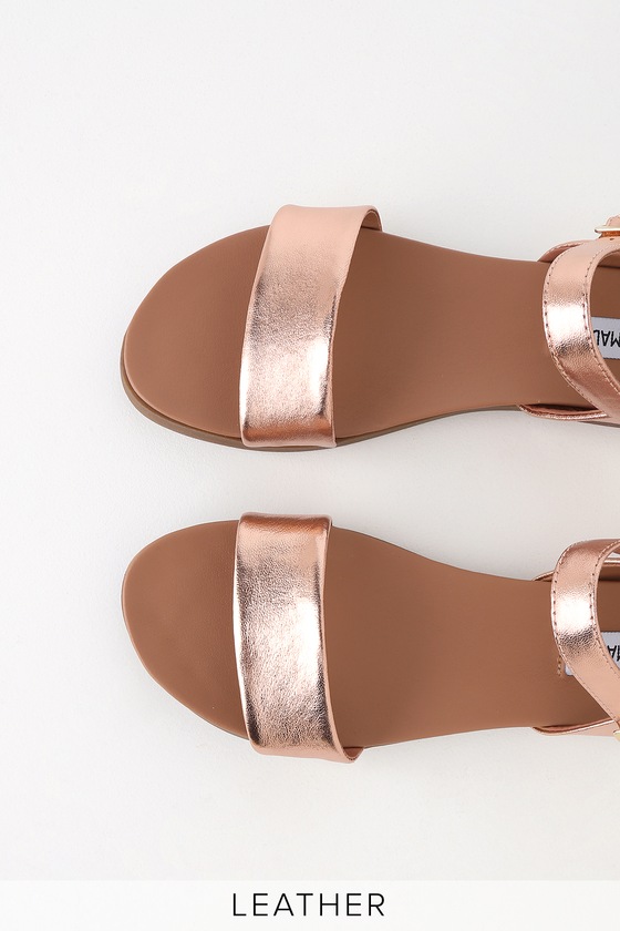 Steve Madden Dina - Rose Gold Flat Sandals - Leather Sandals - Lulus