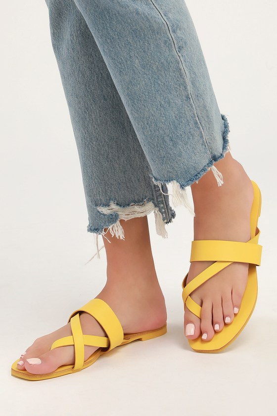 yellow flat sandals with bow
