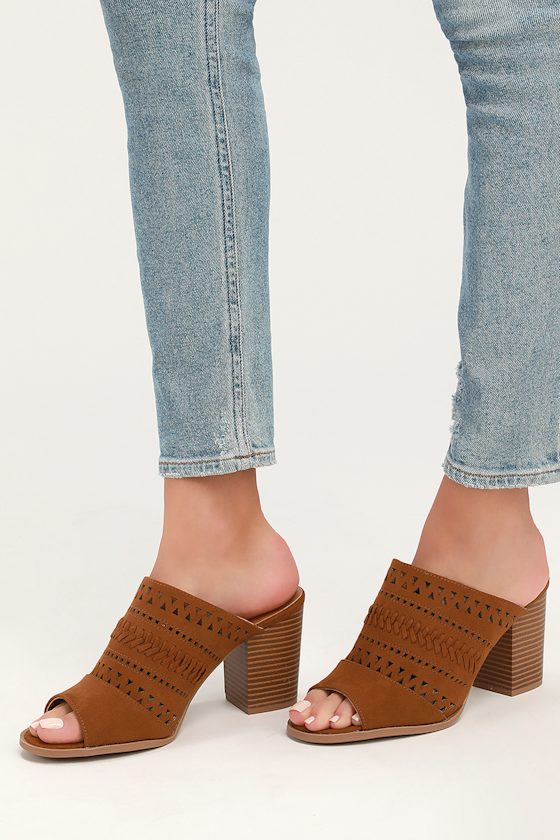 suede peep toe mules