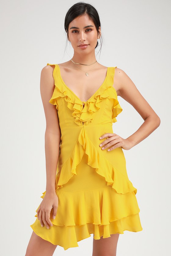 Sexy Yellow Dress - Yellow Ruffled Dress - Yellow Mini Dress - Lulus
