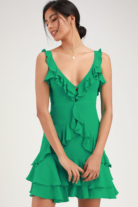 Carmela Green Ruffled Mini Dress 2