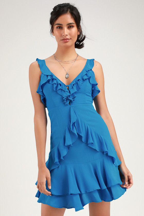 Blue Ruffled Mini Dress ...