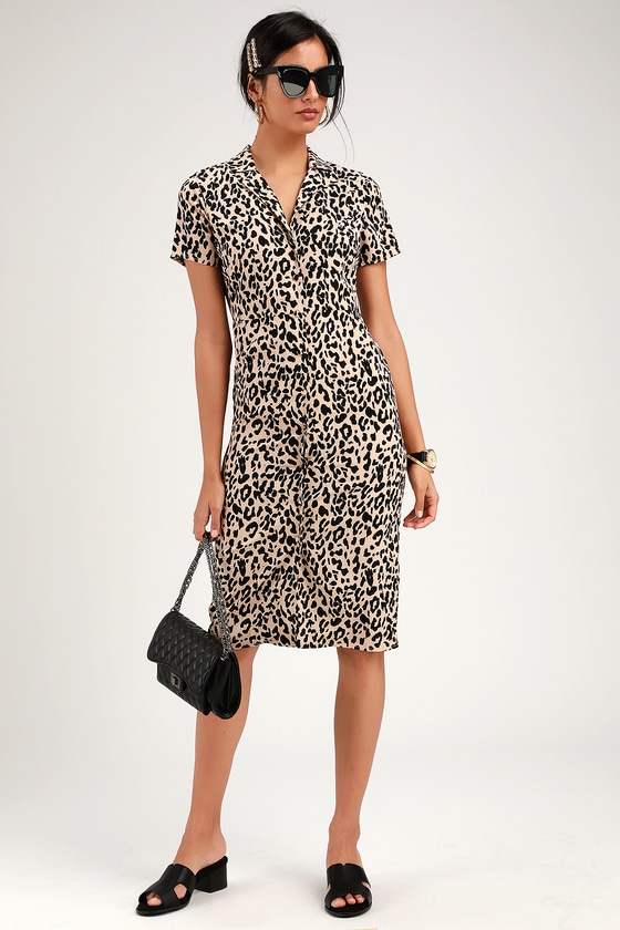 button up leopard print dress