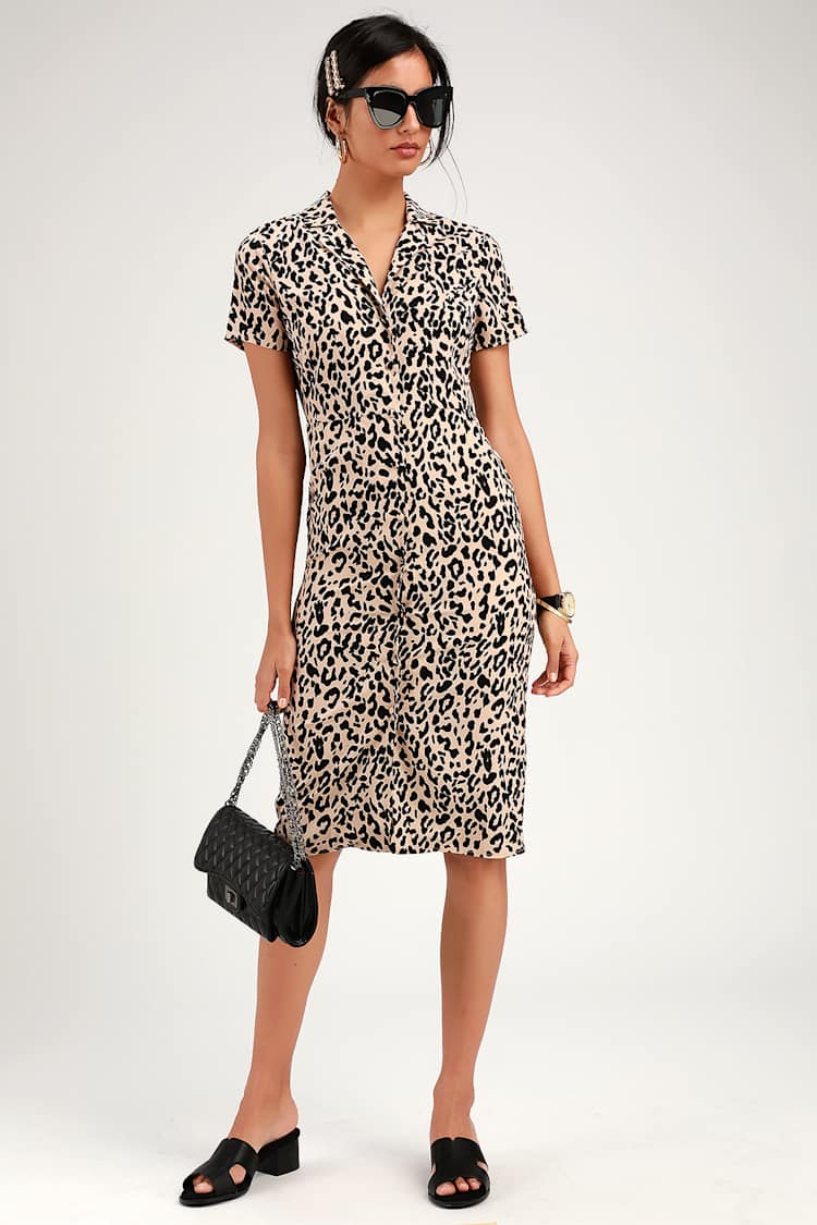 knee length dresses for ladies Green Animal Print Belted Midi Shirt Dress  AX Paris