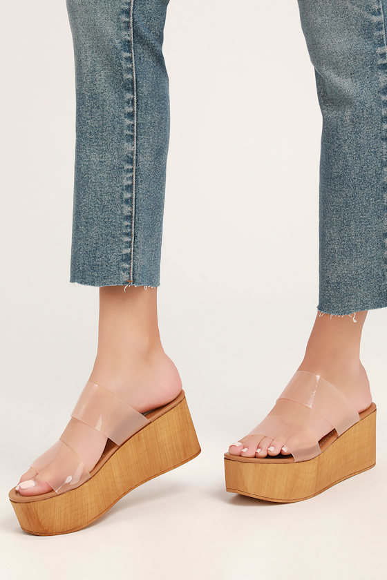 Confession Blush Vinyl Wedge Sandals 2