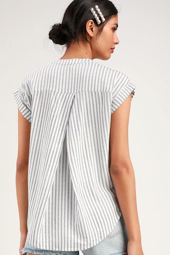 Pillar Blue and White Striped Short Sleeve Top 3