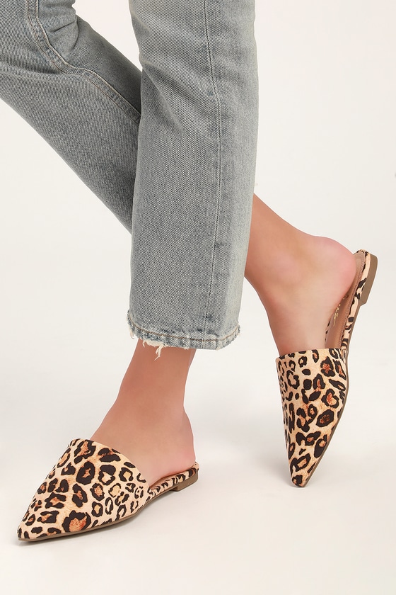 Leopard Suede Slides - Pointed Toe Slides - Pointed Toe Mules