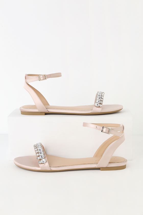 Dalinda Champagne Satin Rhinestone Flat Sandals 6