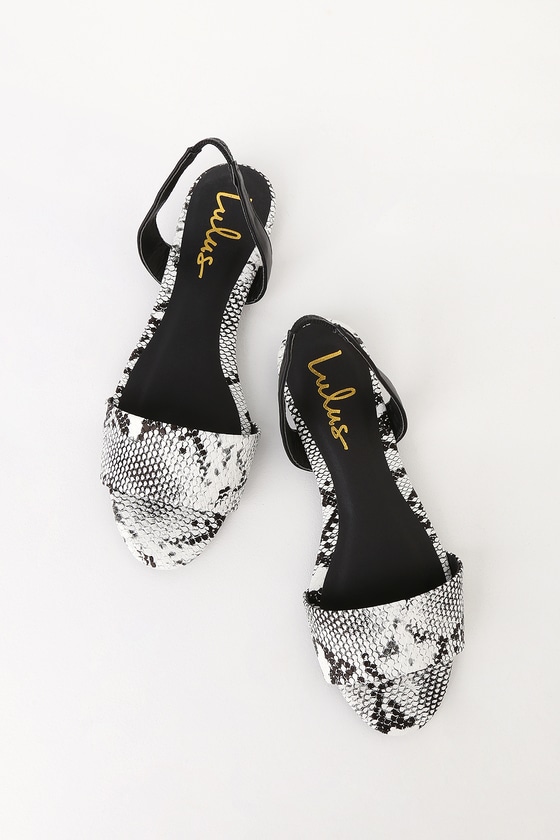 black and white snakeskin sandals