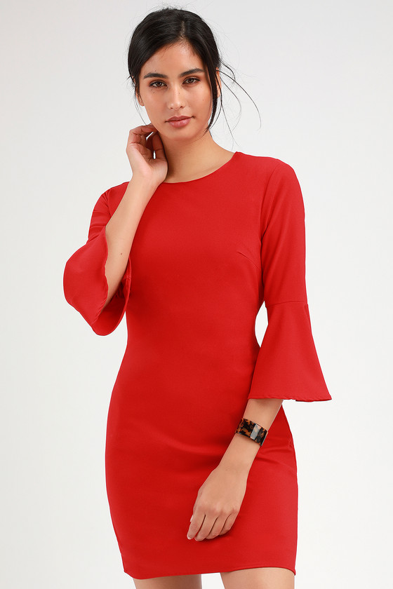 Chic Red Dress - Flounce Sleeve Dress - Tie-Waist Dress - Lulus