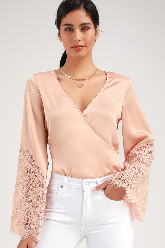 Promising Penny Blush Pink Satin Long Sleeve Bodysuit