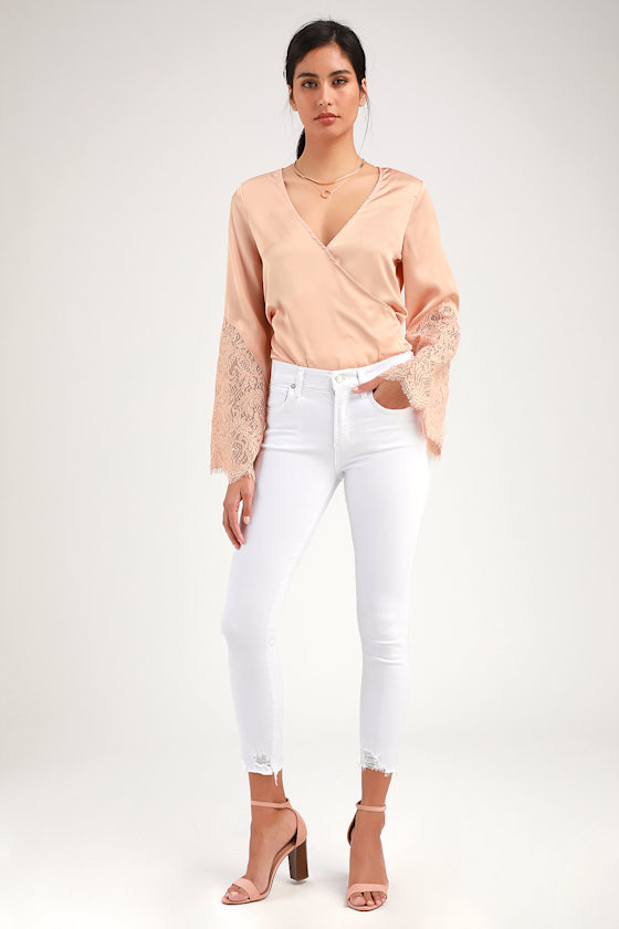 Promising Penny Blush Pink Satin Long Sleeve Bodysuit 5