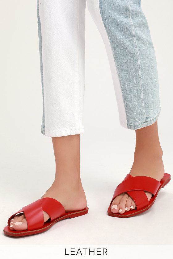 Seychelles Total Relaxation - Red Slides - Leather Slide Sandals - Lulus