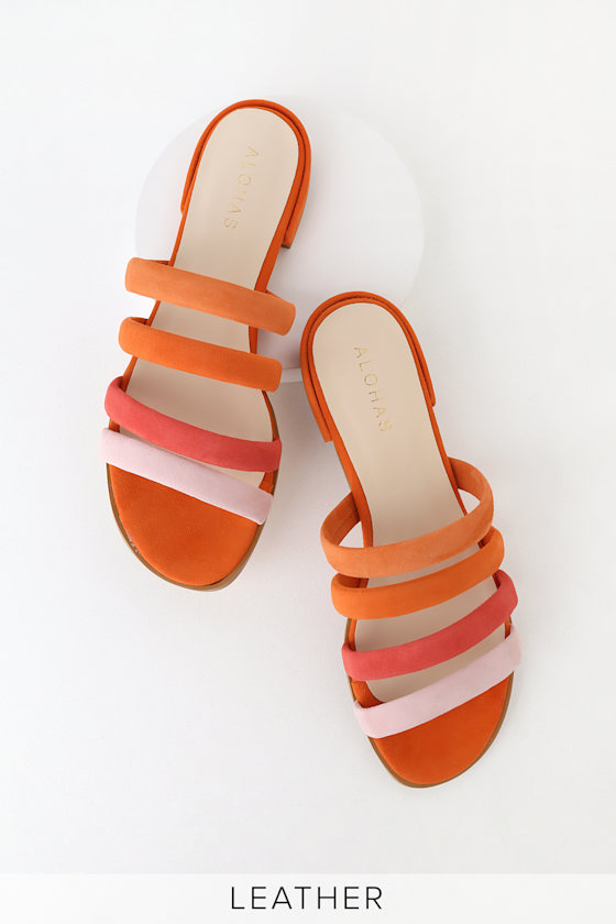 Emilia Orange Suede Leather Strappy Slide Sandals 1