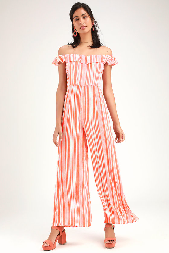 Orange sales striped jumpsuit