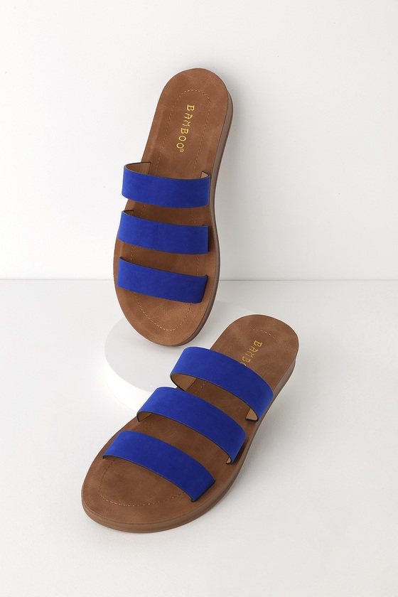 Cute Blue Slide Sandals - Suede Slides - Peep-Toe Slides - Lulus