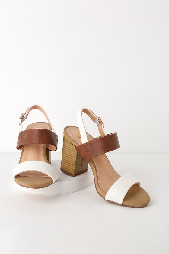 Rowan White and Natural Brown Ankle-Strap Heels 1