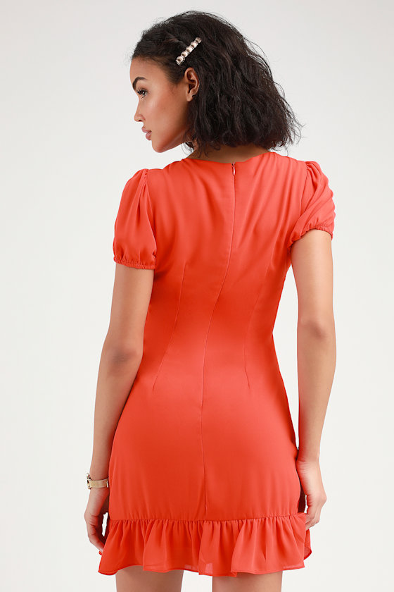 Bianca Coral Red Short Sleeve Ruffled Dress 4