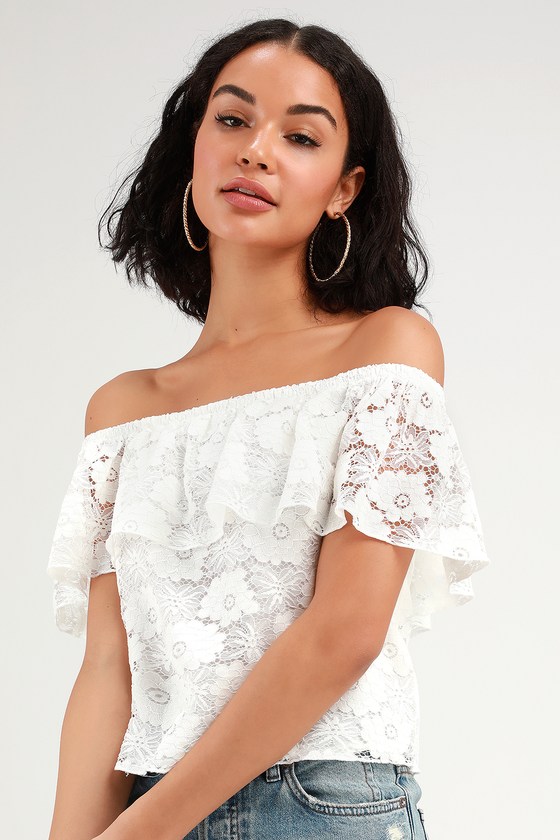 Cute White Lace Top - Off the Shoulder Crop Top - OTS Lace Top - Lulus