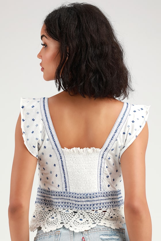 Santorini White and Blue Print Crop Top 3