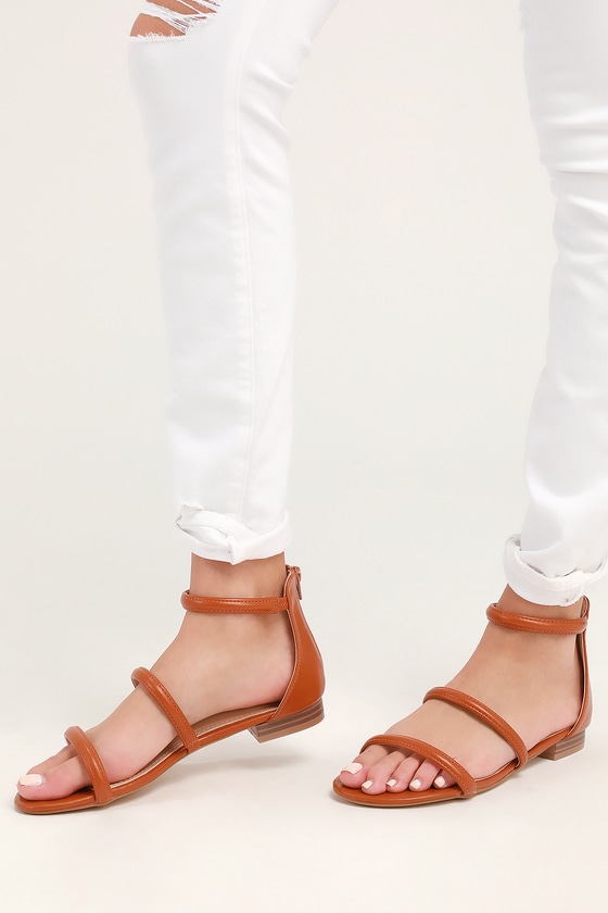 Cute Tan Sandals - Flat Sandals - Vegan Leather Sandals