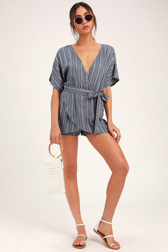 Climb Aboard Slate Blue Striped Romper 5