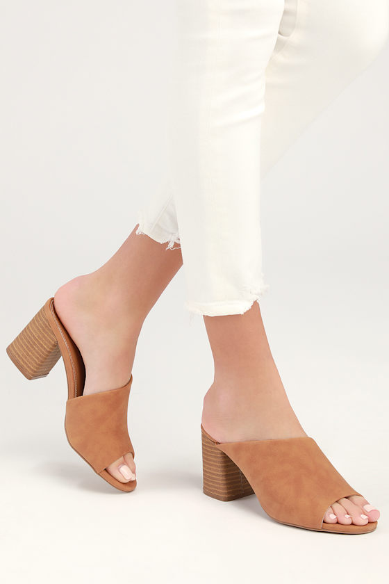 Cate Camel Suede Peep-Toe Mules 5