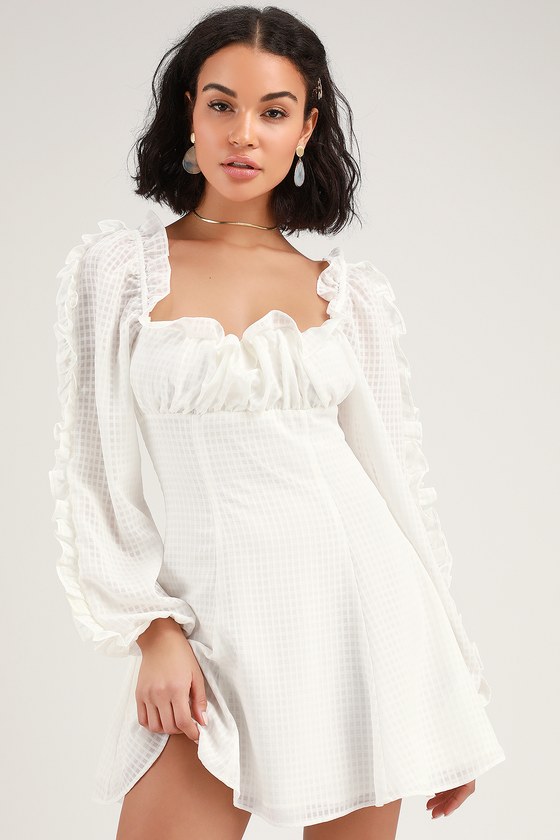 white ruffle dress long sleeve