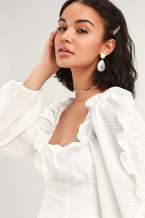 Perfect Part White Ruffled Long Sleeve Mini Dress 2