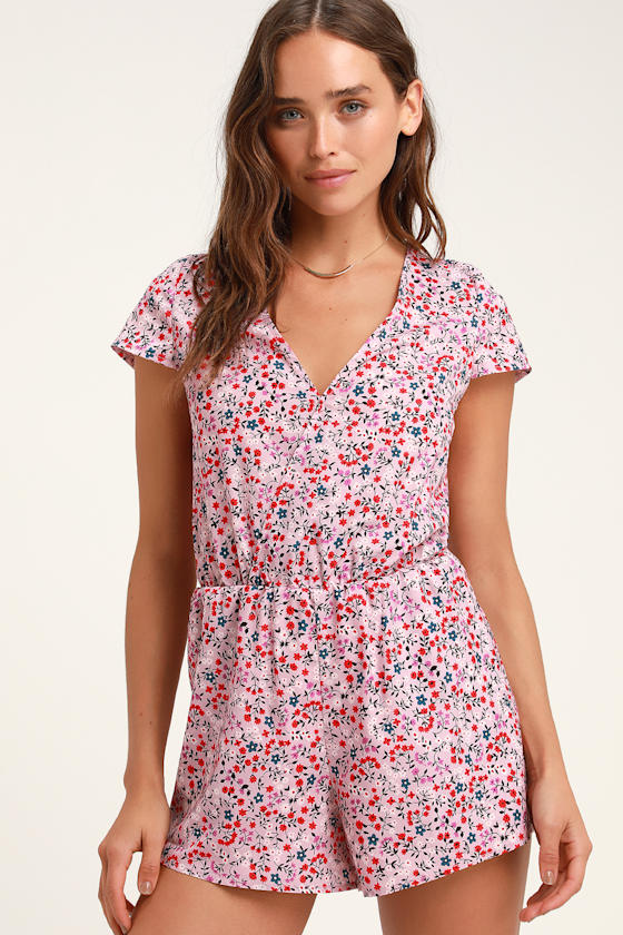 Hottie Dotty Mauve Pink Floral Print Romper 3