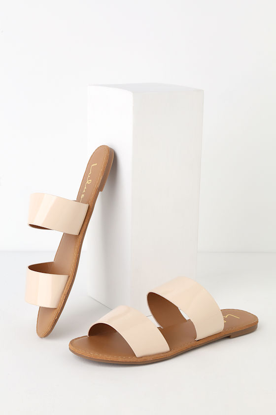 Time to Chill Nude Patent Slide Sandals 8