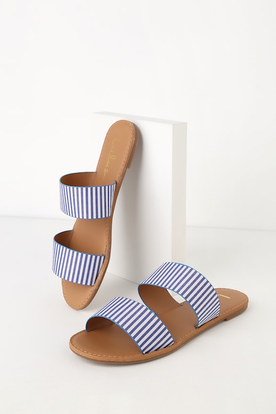 Time to Chill Blue Striped Slide Sandals 6